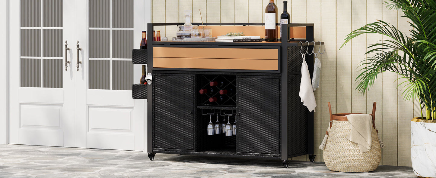 K&K 52.8"W Wicker Outdoor Grill Cart