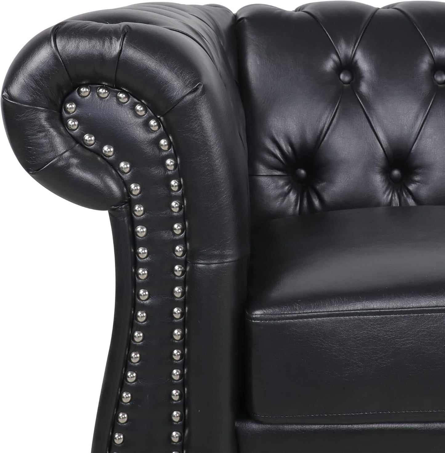 2 Piece Living Room Sofa Set Black Faux Leather Club Chair And Chesterfield Loveseat