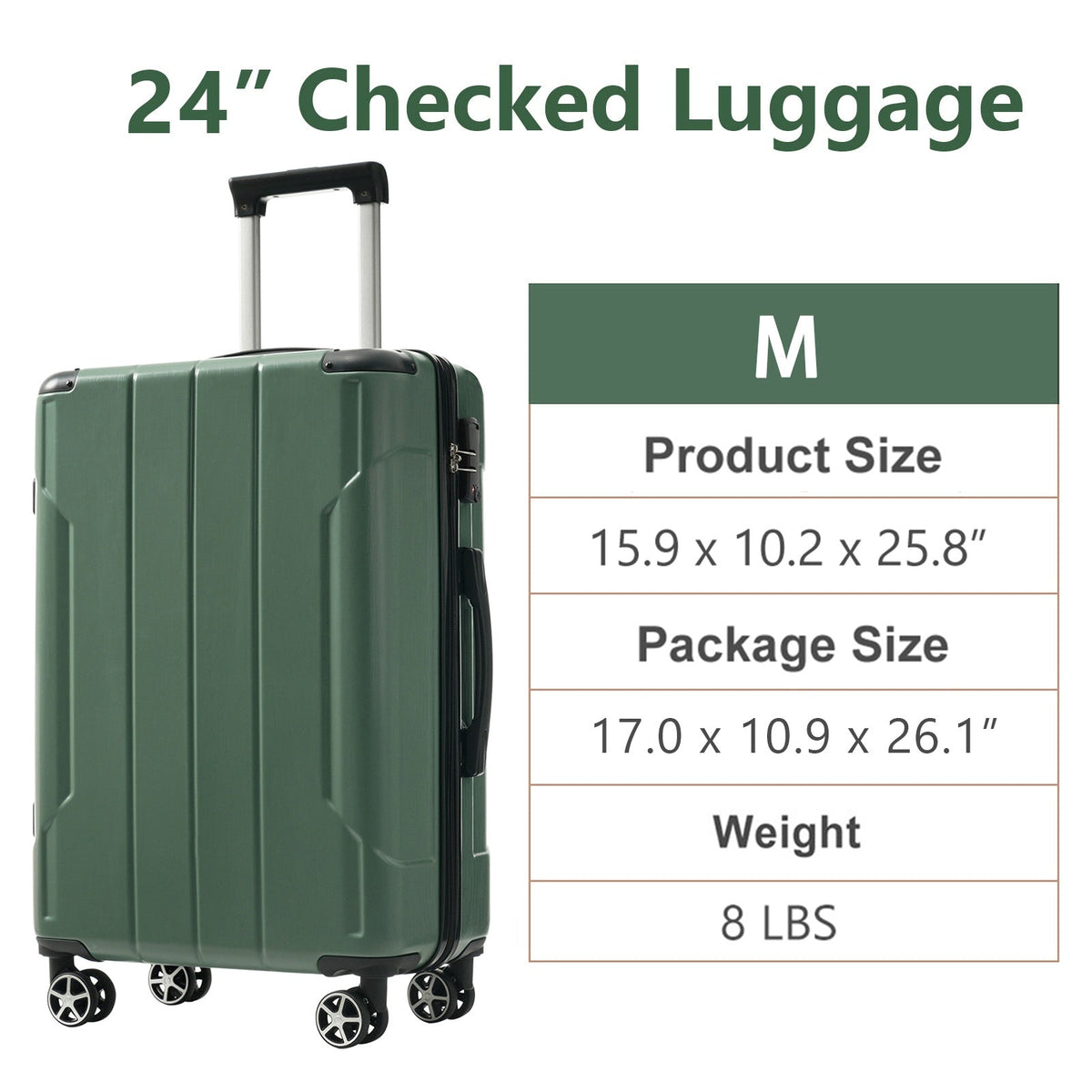 Expandable 24-Inch Hardshell Luggage in Green