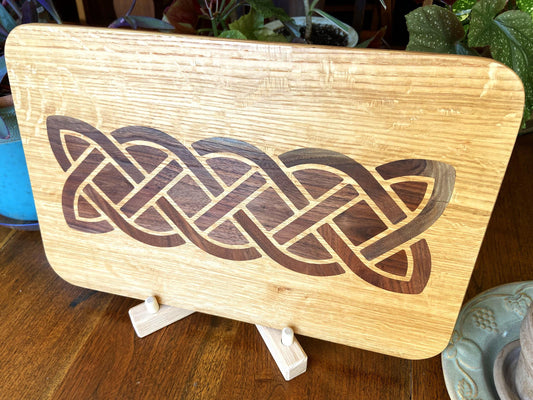 White Oak charcuterie board - complex Celtic knot inlay.