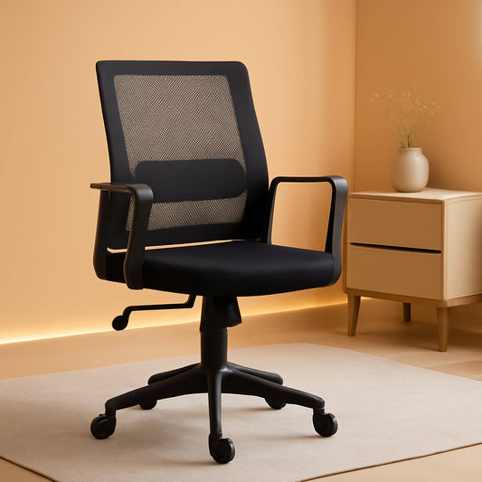 Black Ergonomic Mid Back Mesh Office Chair With Lumbar