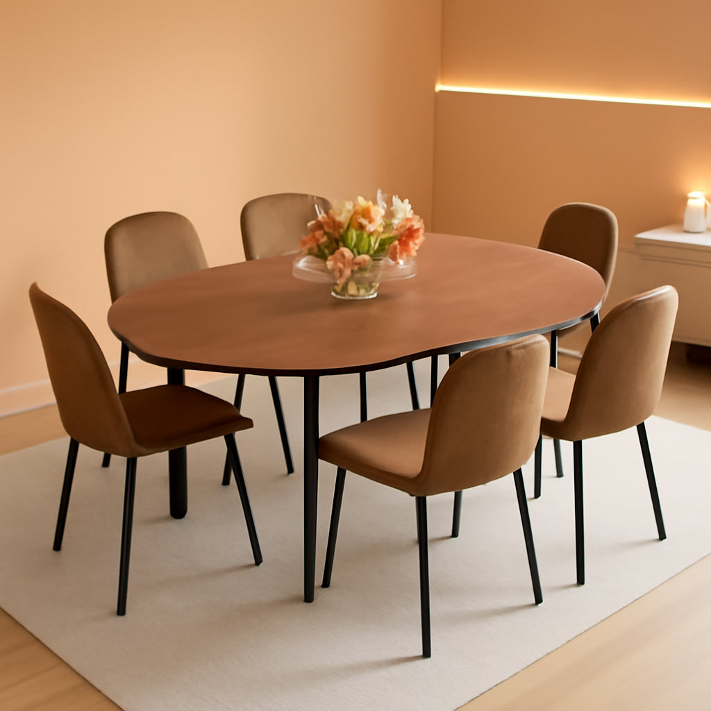 Walnut Extendable Dining Table Set Six Chairs Upholstered