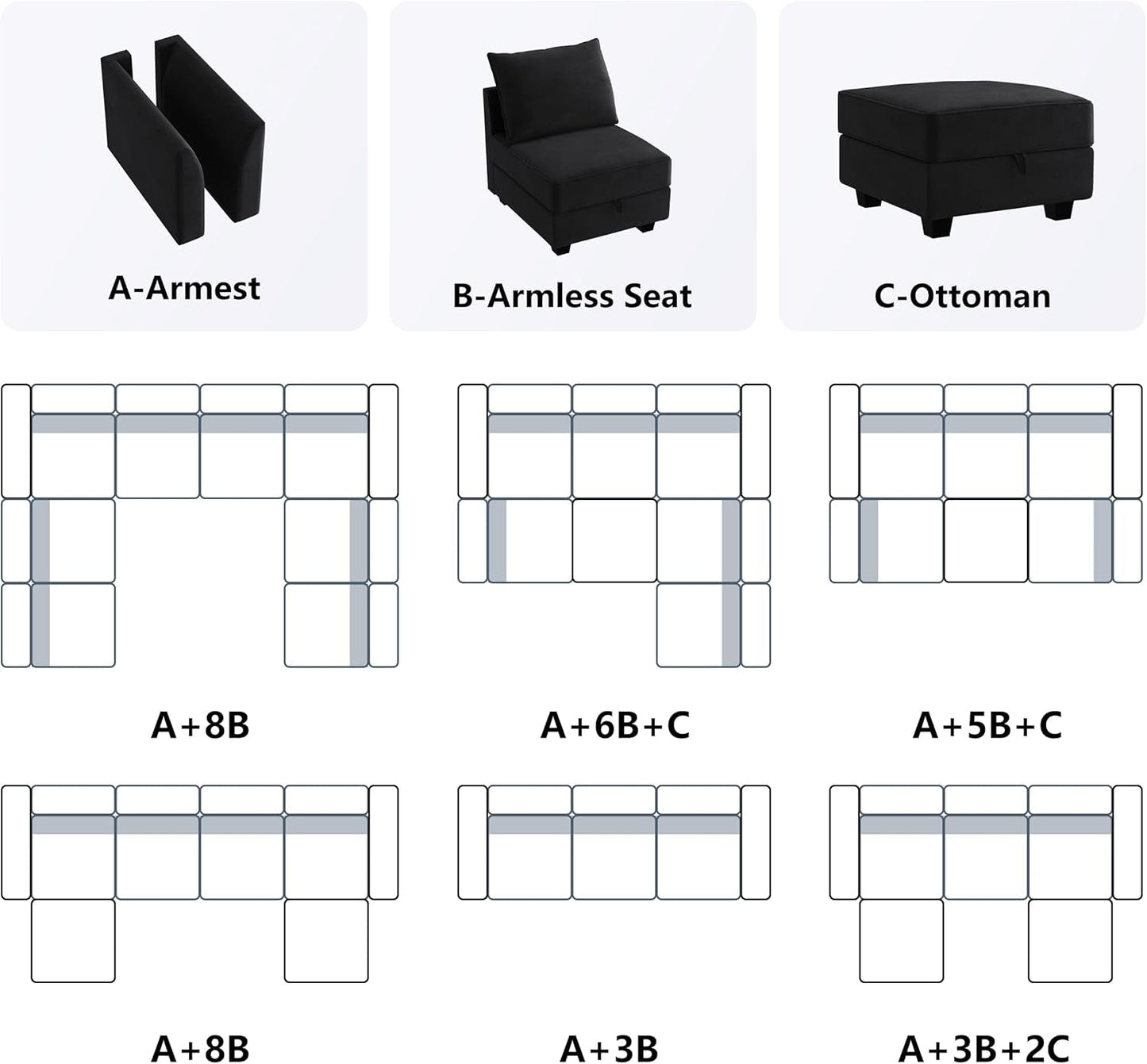 Premium Velvet Black Multifunctional Storage Ottoman