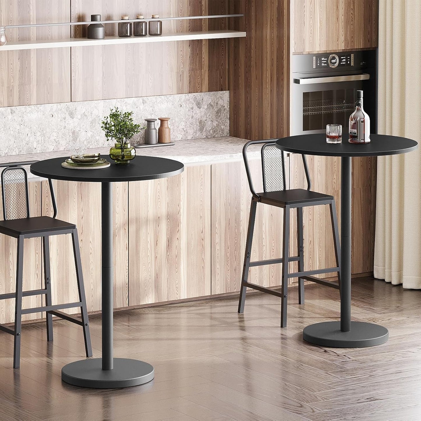 Round Counter Height Bar Table Set Industrial Black