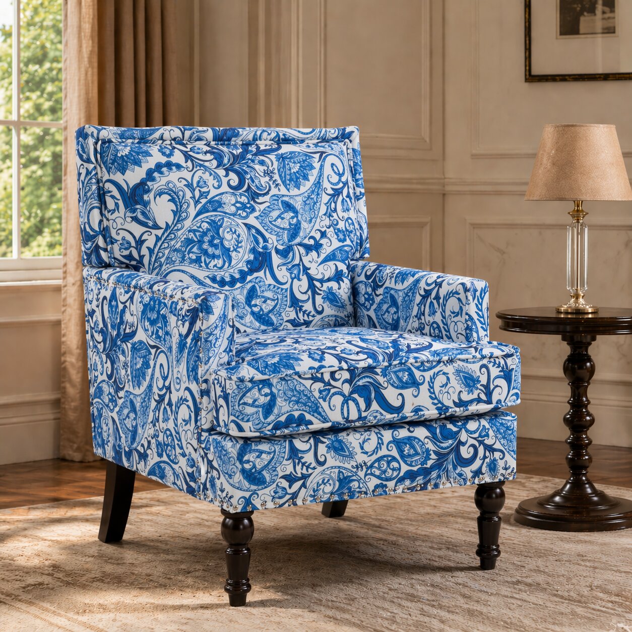 Upholstered Accent Chair, Vintage Armchair with Elegance