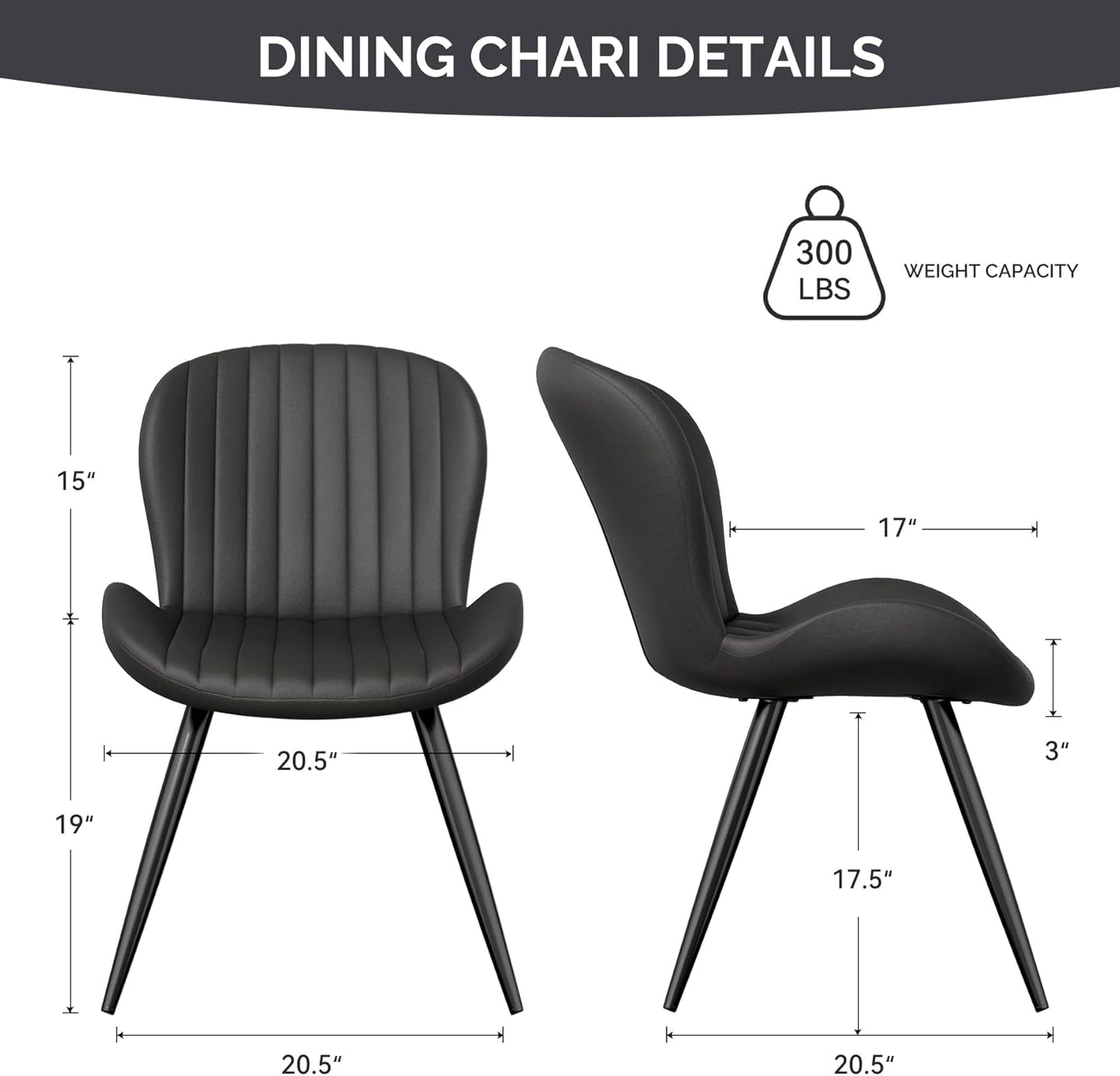Dining Chairs Set Of 6 Modern Upholstered Black 19 Inch