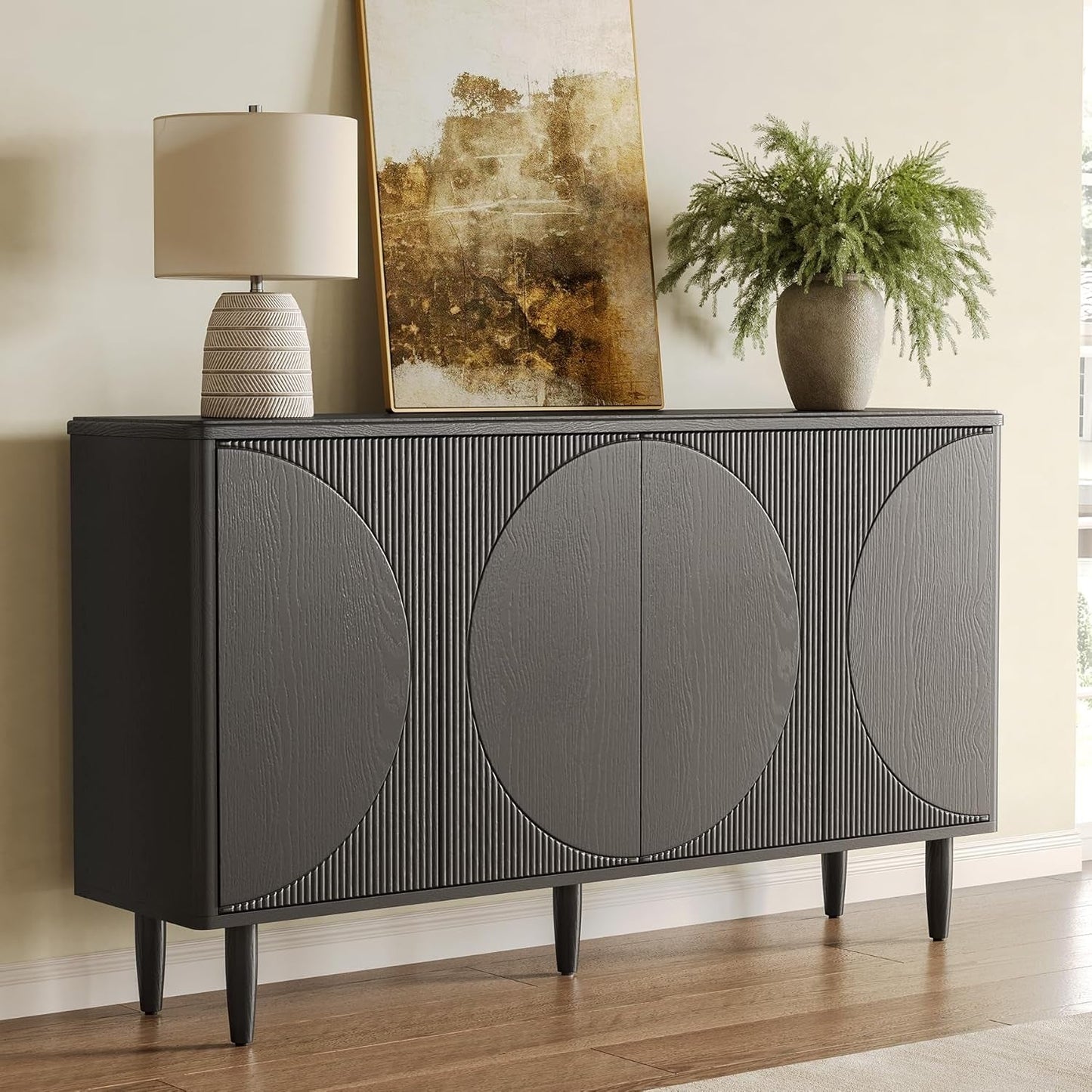 Modern 59-Inch Walnut Sideboard Buffet Table With Storage