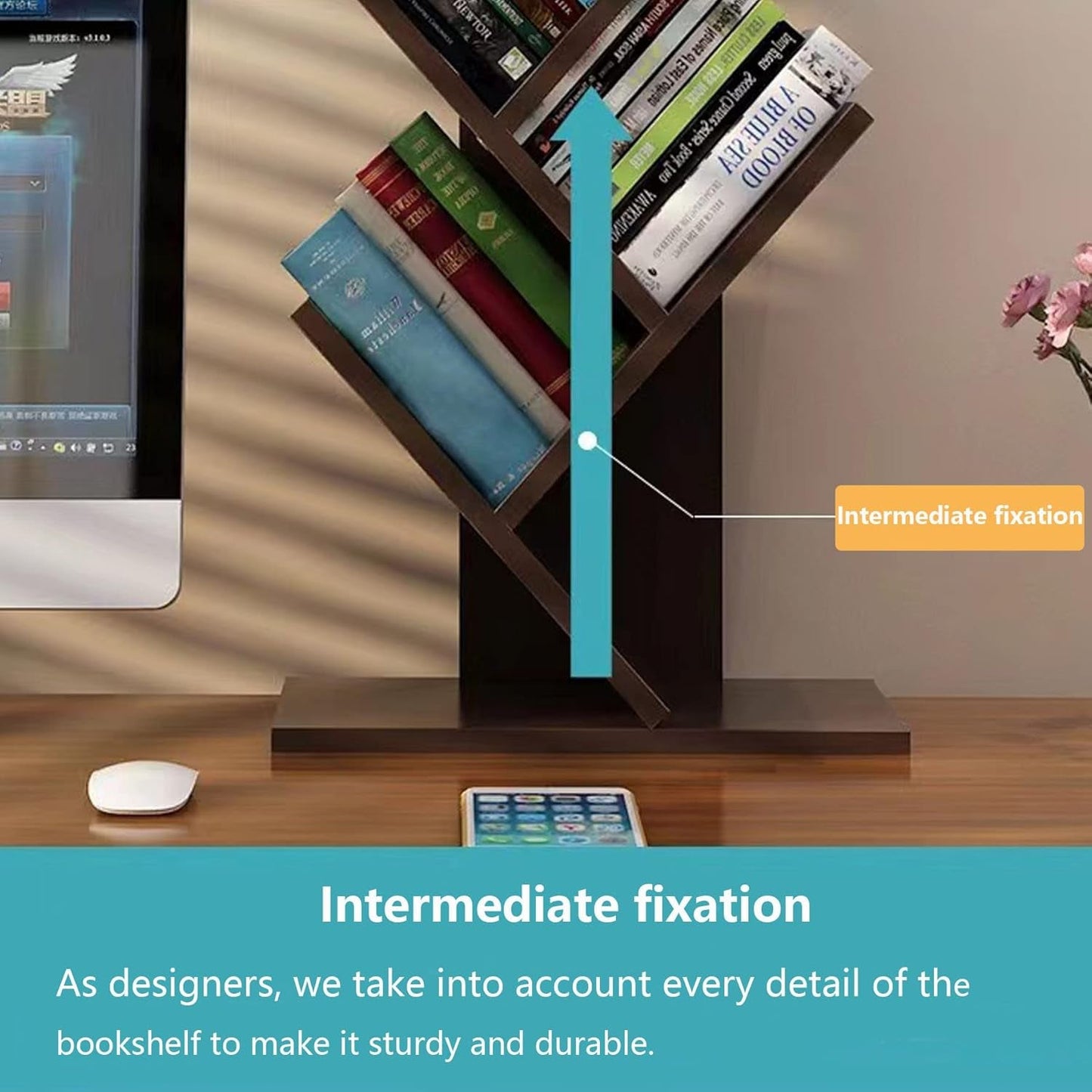 Wooden 5 Tier Book Tree Bookshelf For Displaying Books And Magazines