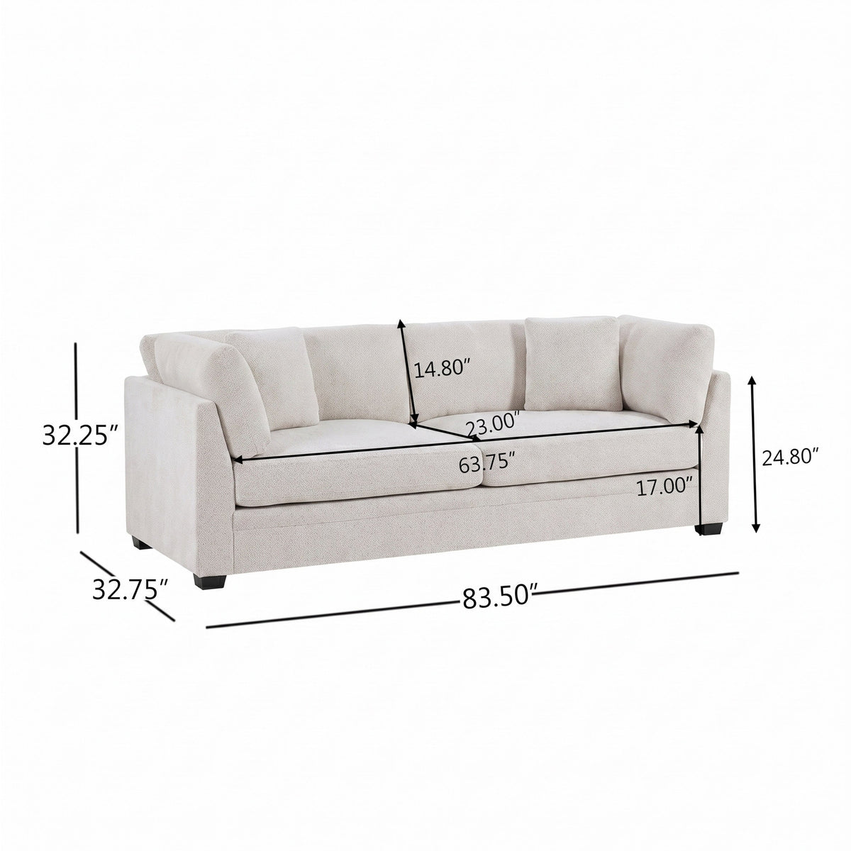 83.50" Modern Flared Arms Sofa (Beige)