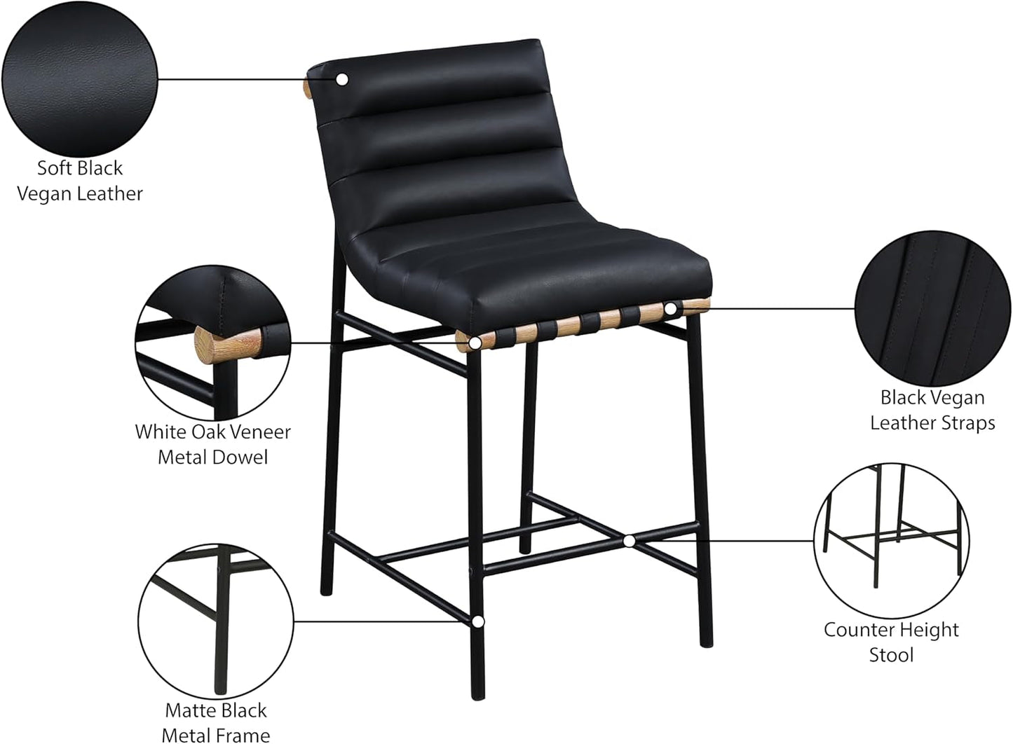 Black Vegan Leather Counter Stool 18W X 24D X 37.5H