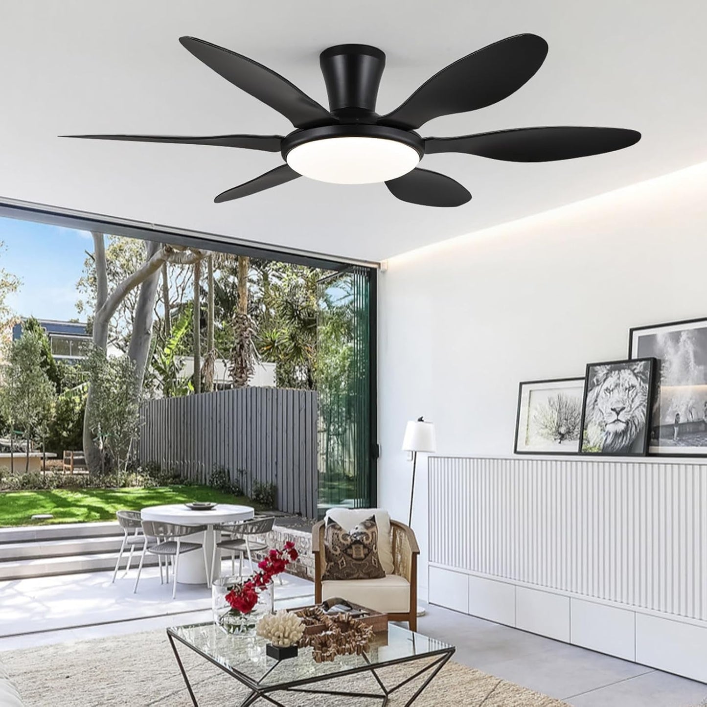 51 Inch Black Ceiling Fan With Light And Remote Control