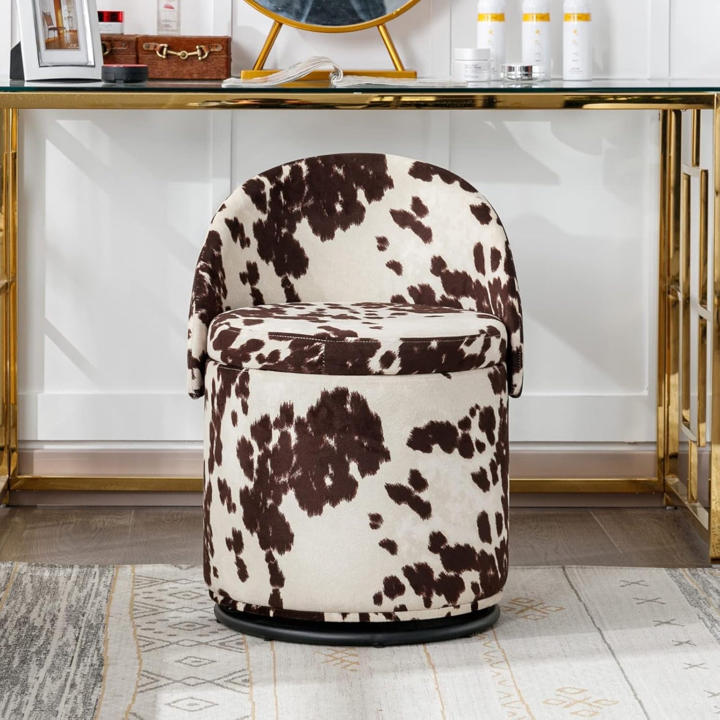 Velvet Upholstered Vanity Chair Storage Swivel