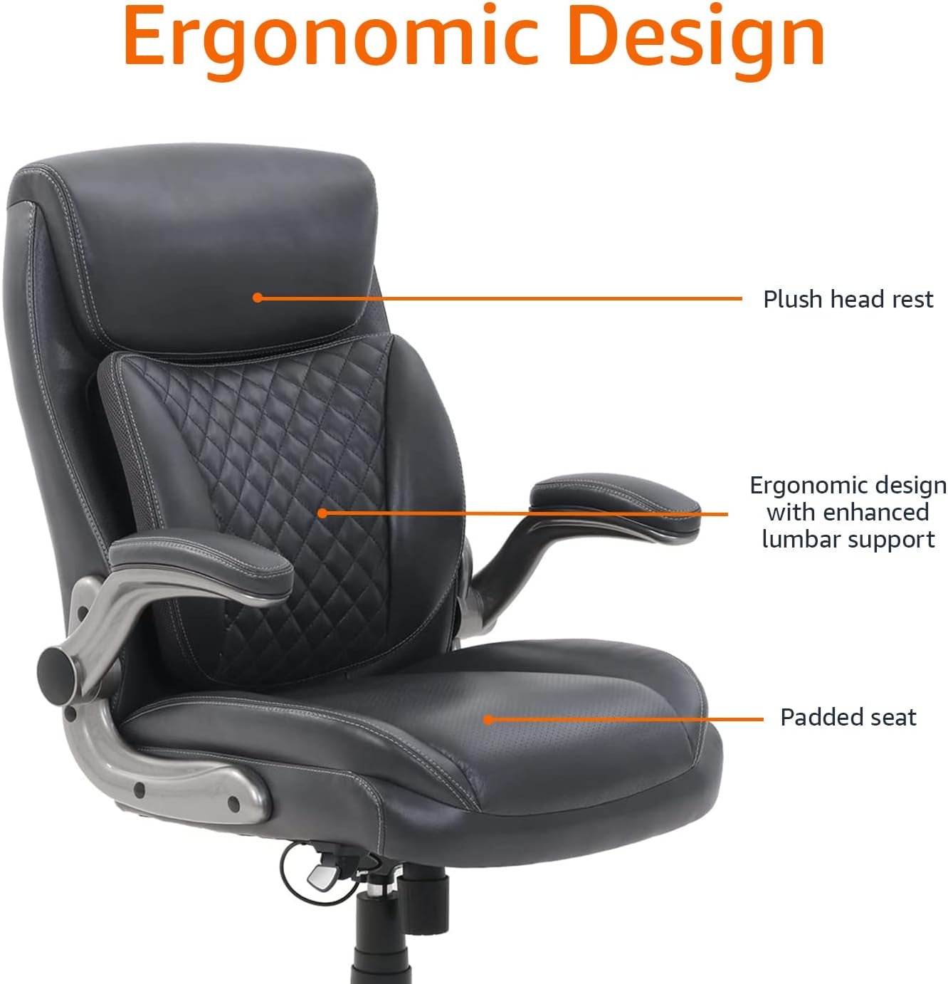 Ergonomic Grey Leather Desk Chair With Adjustable Height