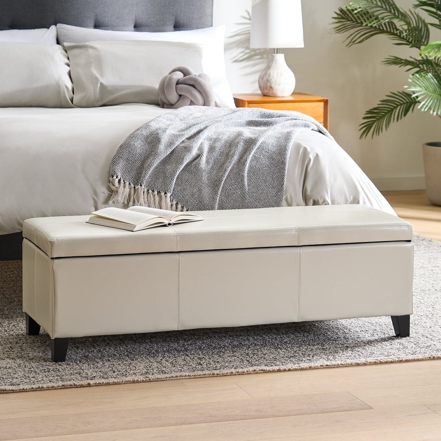 Upholstered PU Leather Storage Ottoman
