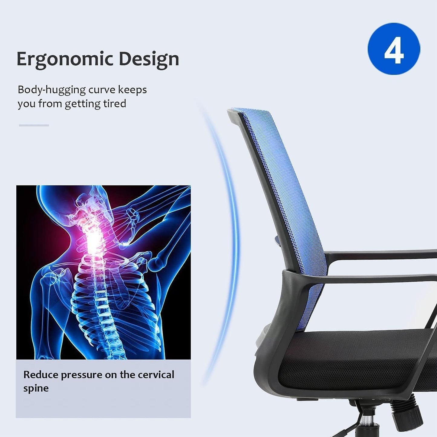 Ergonomic Mesh Office Chair With Lumbar Support Blue