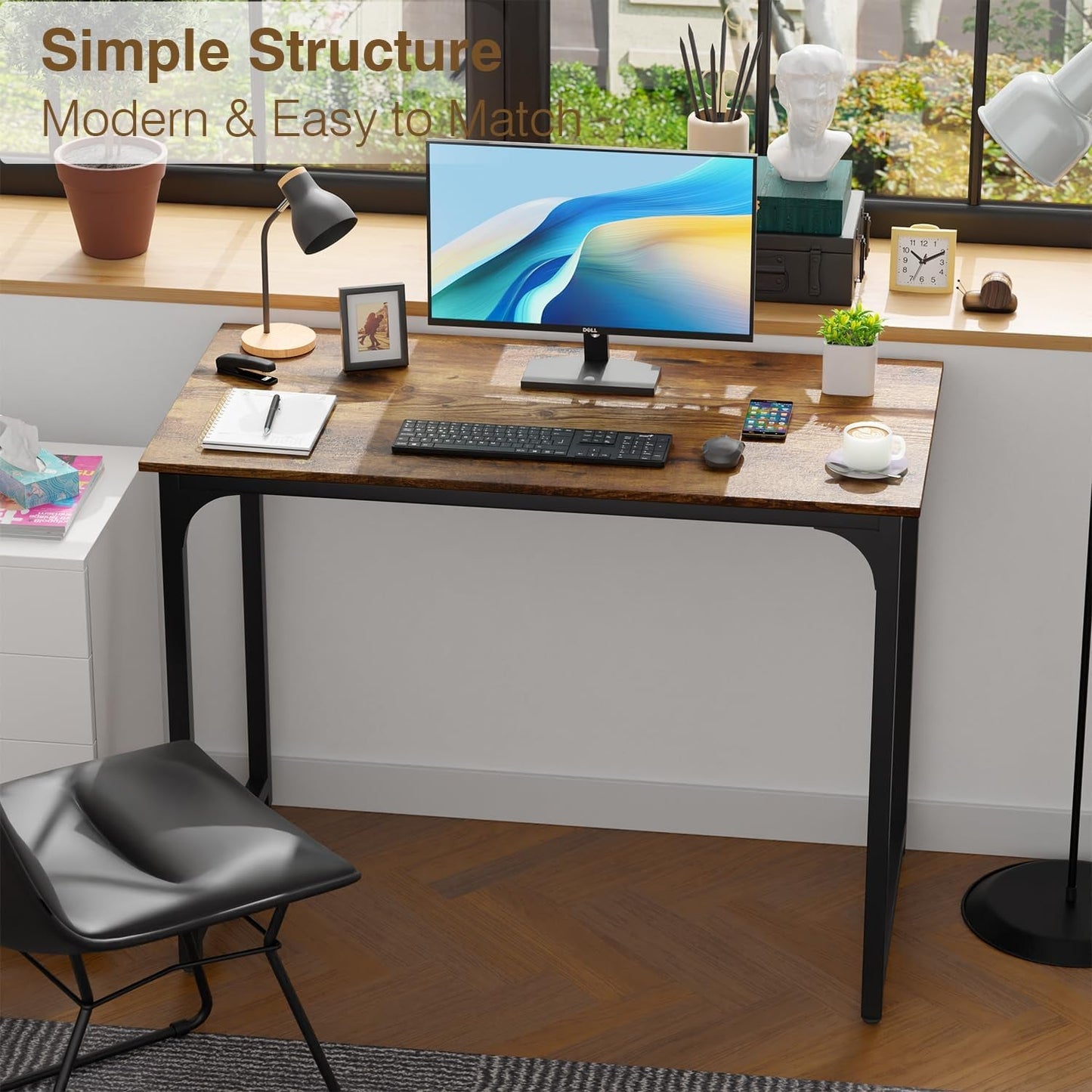 39 Inch Brown Computer Desk Modern Simple Style Home Office