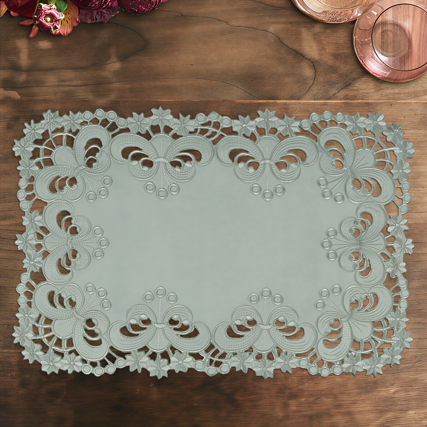 Embroidered Placemats - Gray European Embroidery Dining Table Mats | Rustic & Vintage