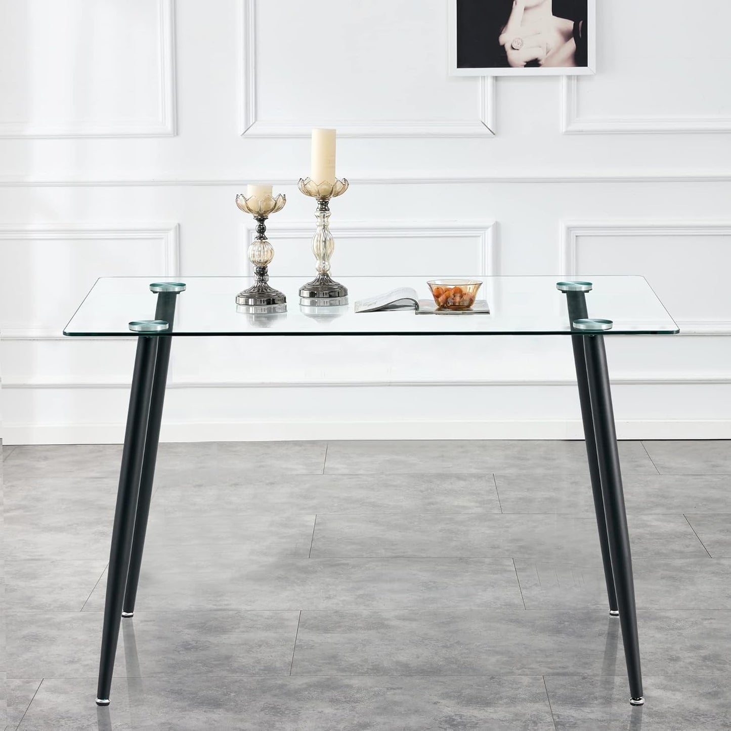 51 Inch Glass Dining Table For 4 With Tempered Glass Top