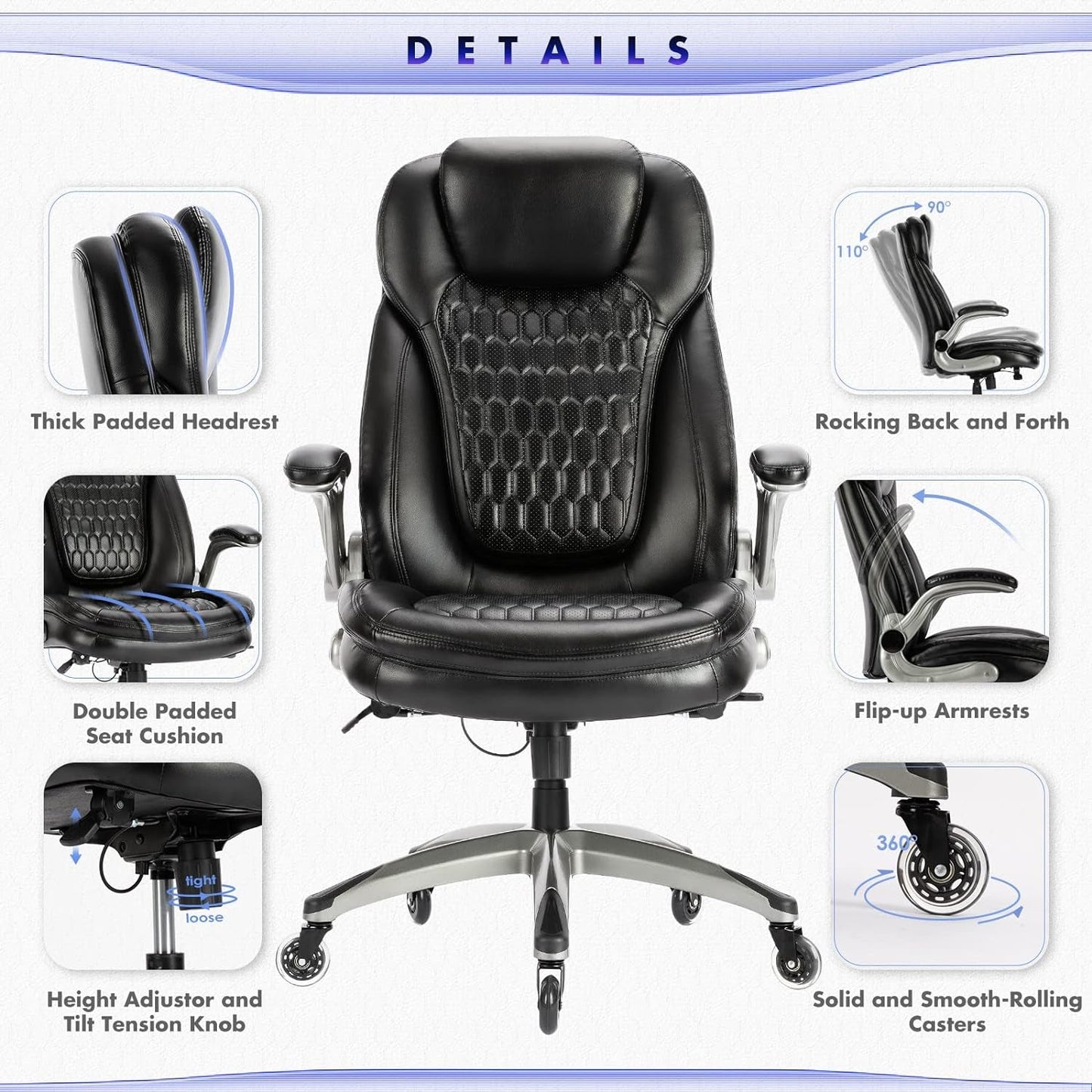 Ergonomic High Back Leather Office Chair For Home Use