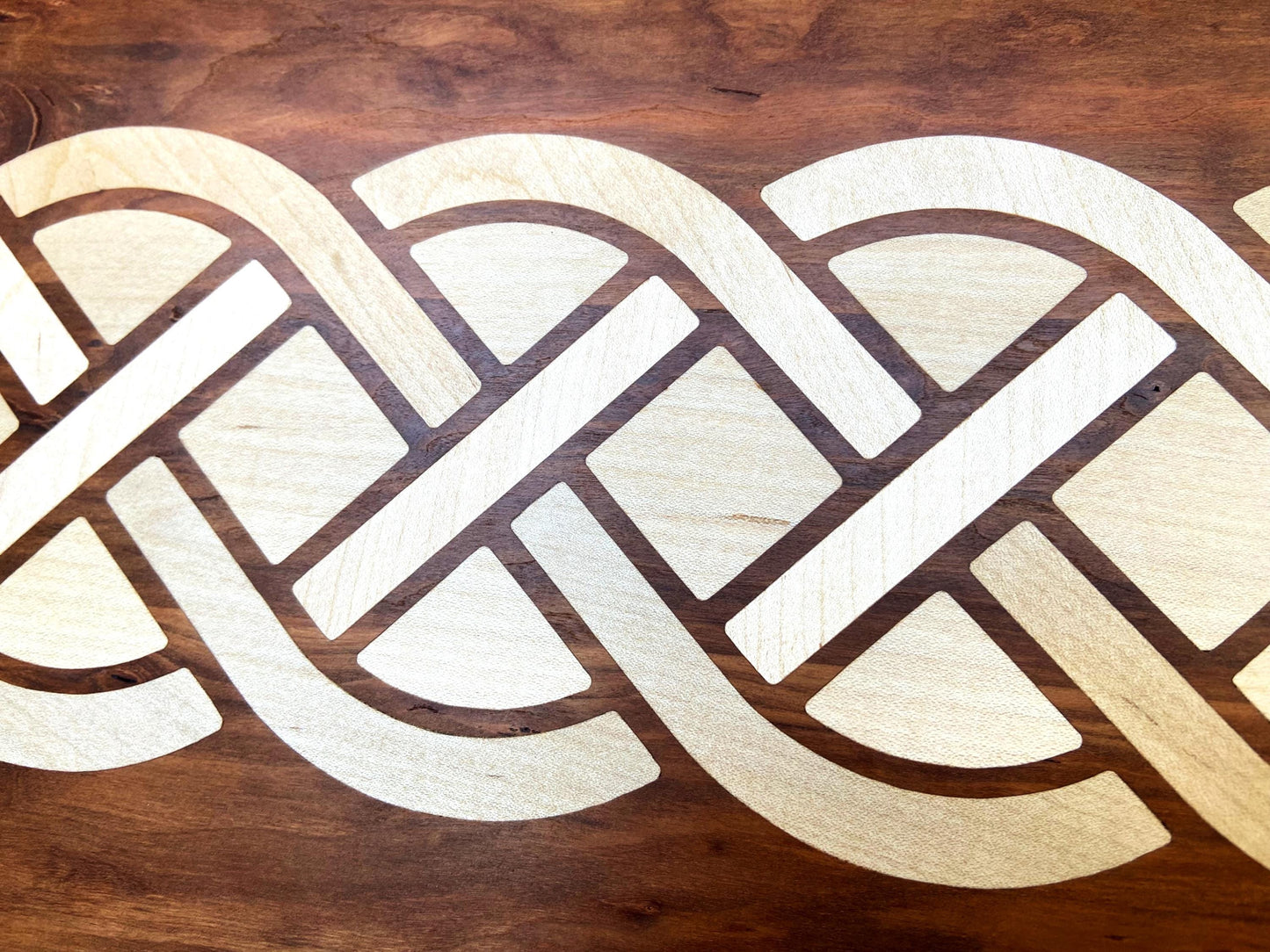 Cherry charcuterie board - complex Celtic knot inlay.
