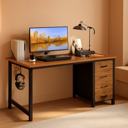 55 Inch Computer Desk With Fabric Drawers Home Office