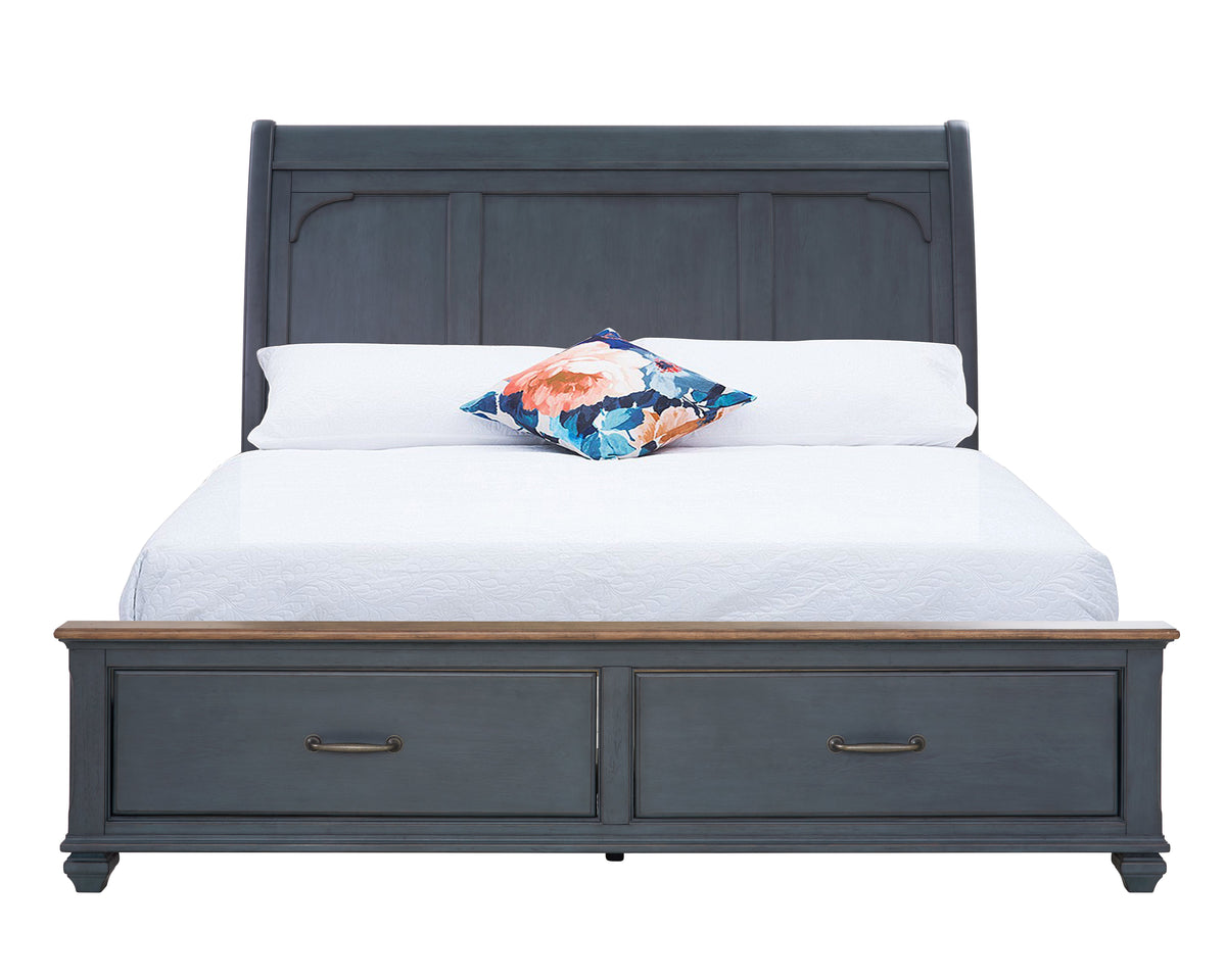 Americana Queen Size Sleigh Bed, Corduroy