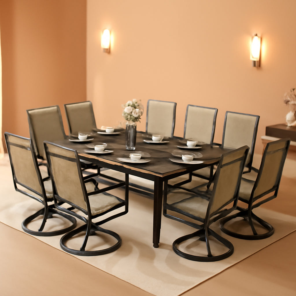 Patio Furniture Set Table For 8 Grayish Brown Swivel Chairs