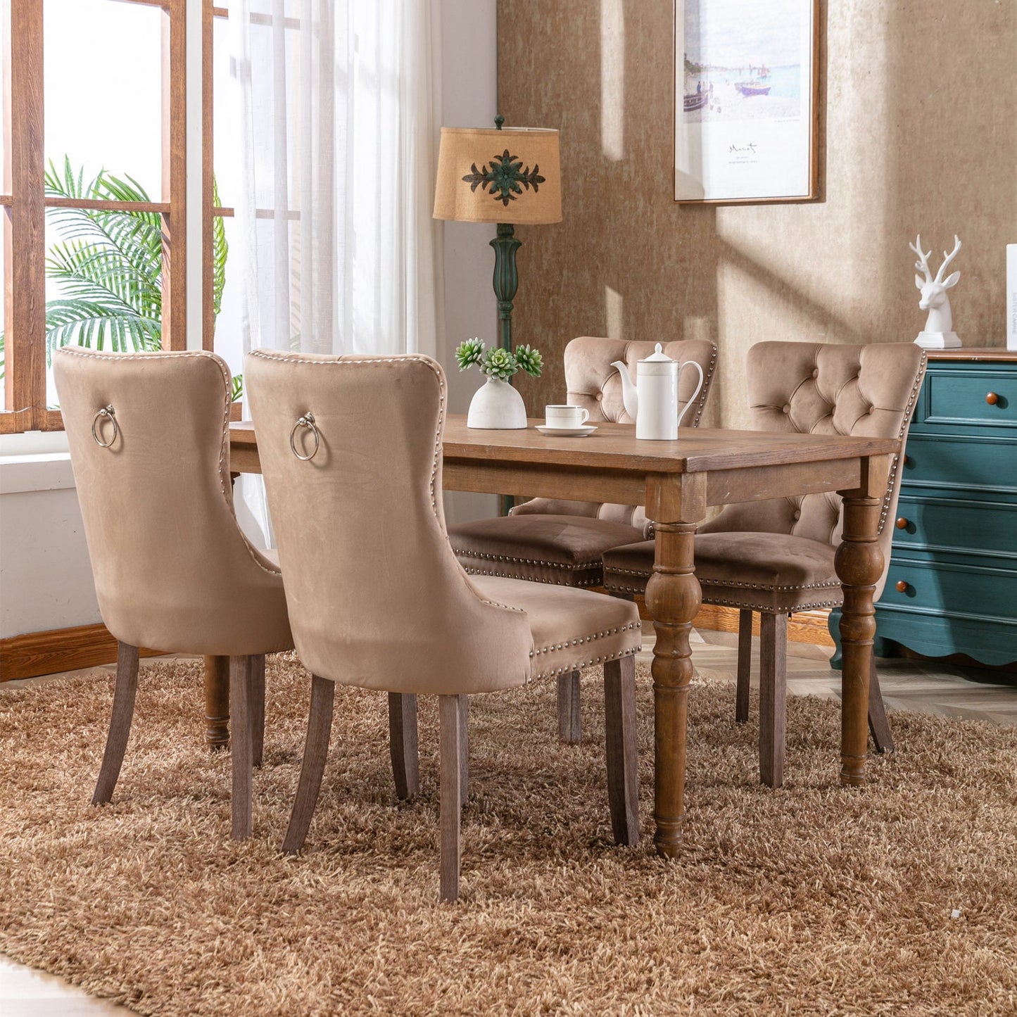 Nikki Collection Modern Tufted Velvet Upholstered Dining Chair - 2 Pieces, Khaki