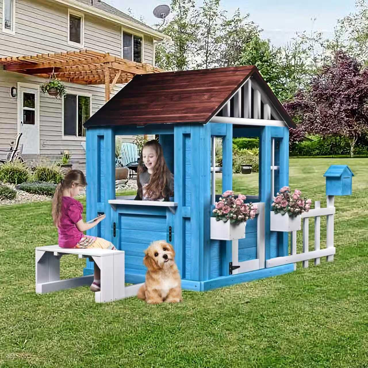 Premium Wooden Outdoor Playhouse For Kids Backyard
