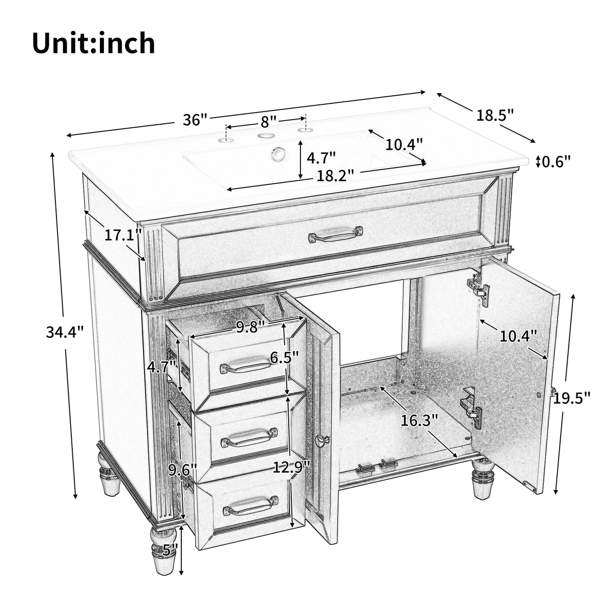 36" Bathroom Vanity with Sink