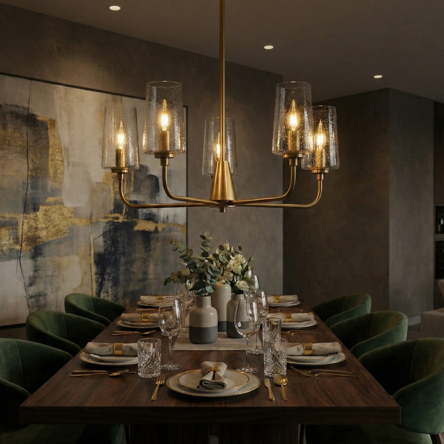 Dazzle Five Lights Chandelier With Clear Seeded Glass - Satin