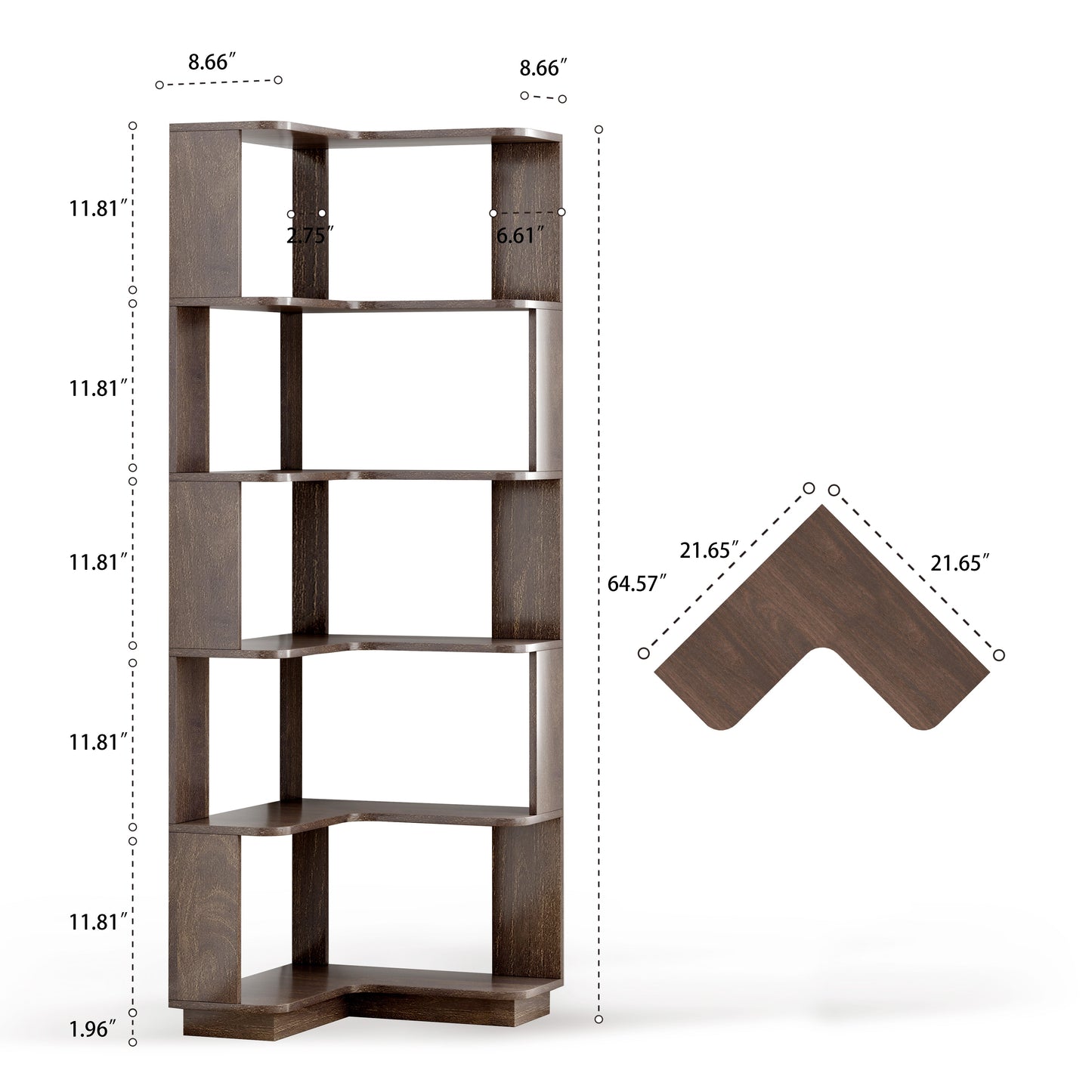 6 Tier Freestanding L-Shaped Corner Bookshelf