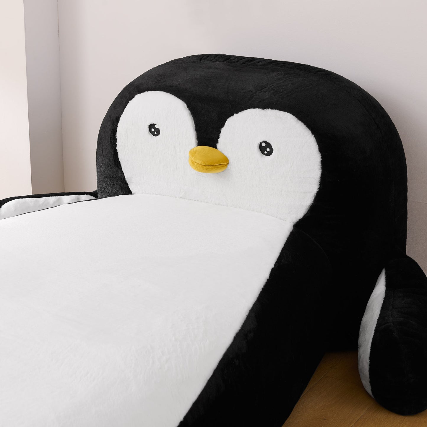 Twin Size Fluffy Faux Fur Penguin Shaped Bed Lounger Chair