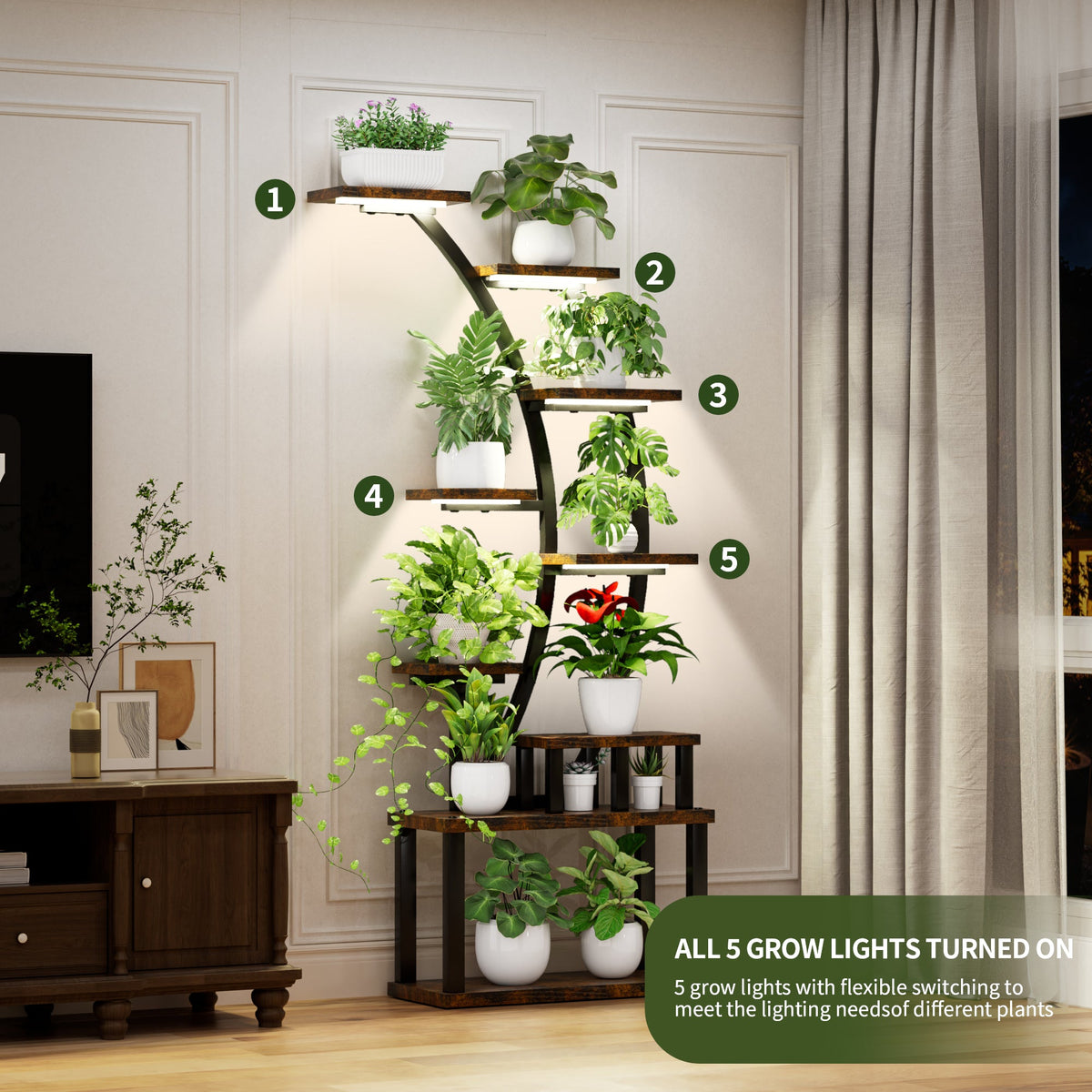 9-Tier Indoor Plant Stand with Grow Lights