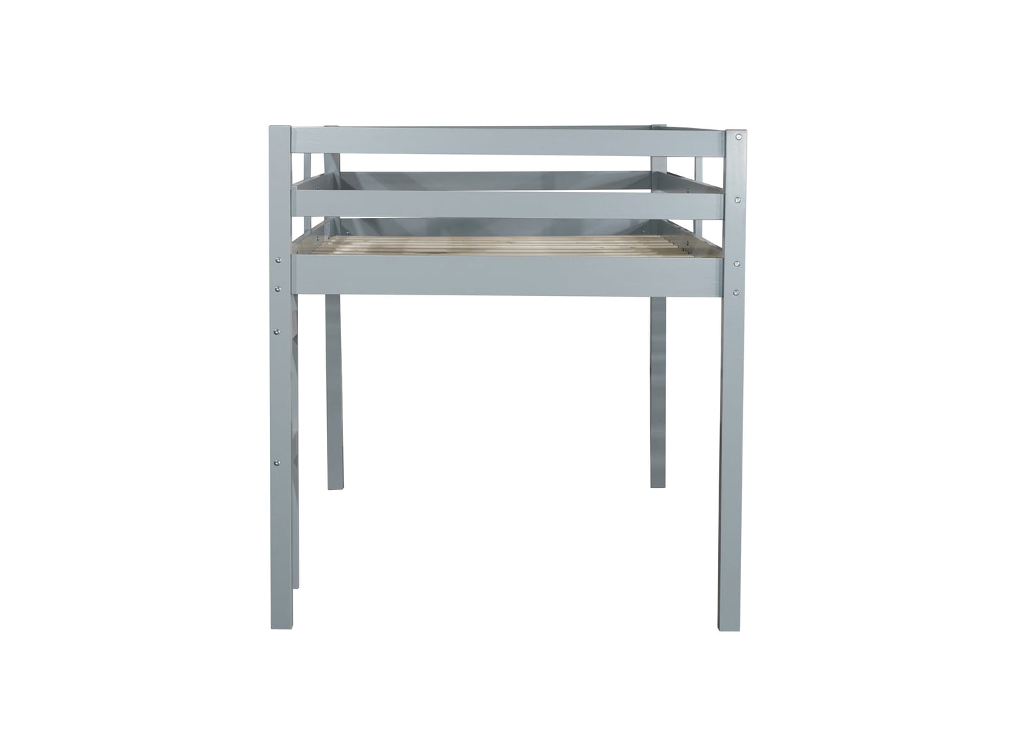 Solid Wooden, Rubber Wooden Twin Loft Bed with Ladder, Bed Platform of Strengthened Slats , Grey