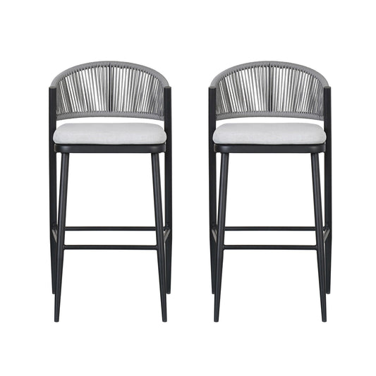 Outdoor Bar Height Metal Frame Counter Stools with Scallop-Shaped Backrest & Water-Resistant Cushions