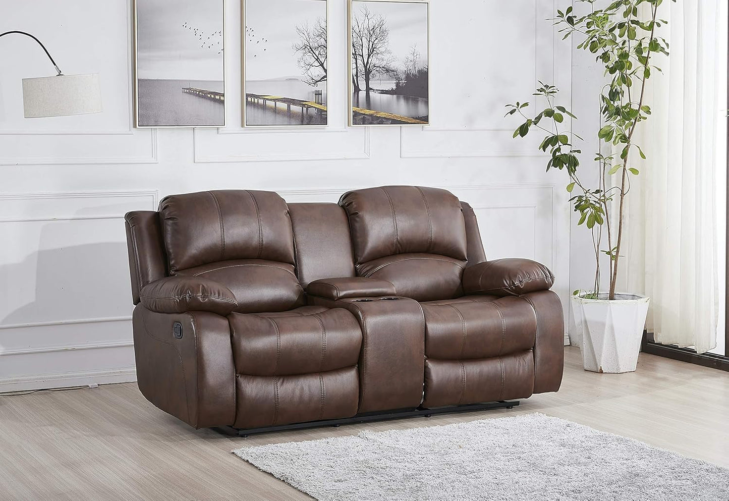 Brown Faux Leather Sofa and Loveseat Set Two Piece