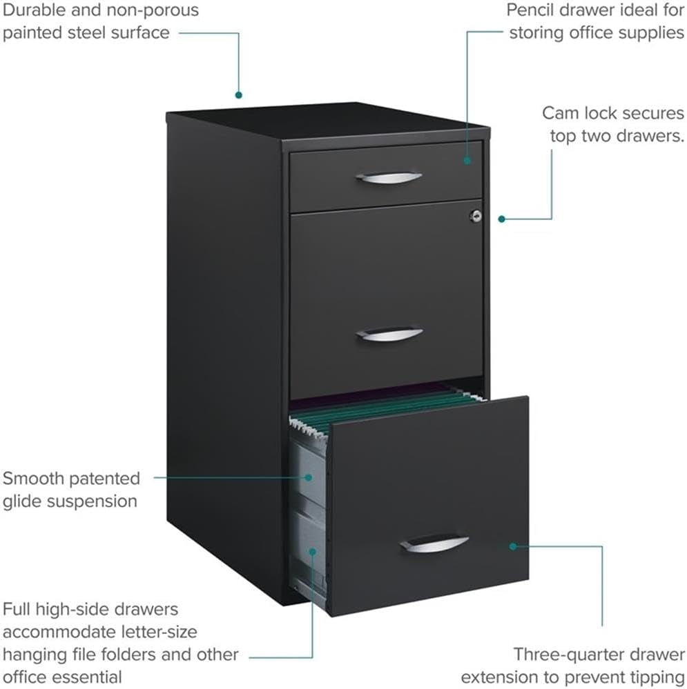 3 Drawer Charcoal Vertical Filing Cabinet For Letter Size Files Metal Construction Preassembled