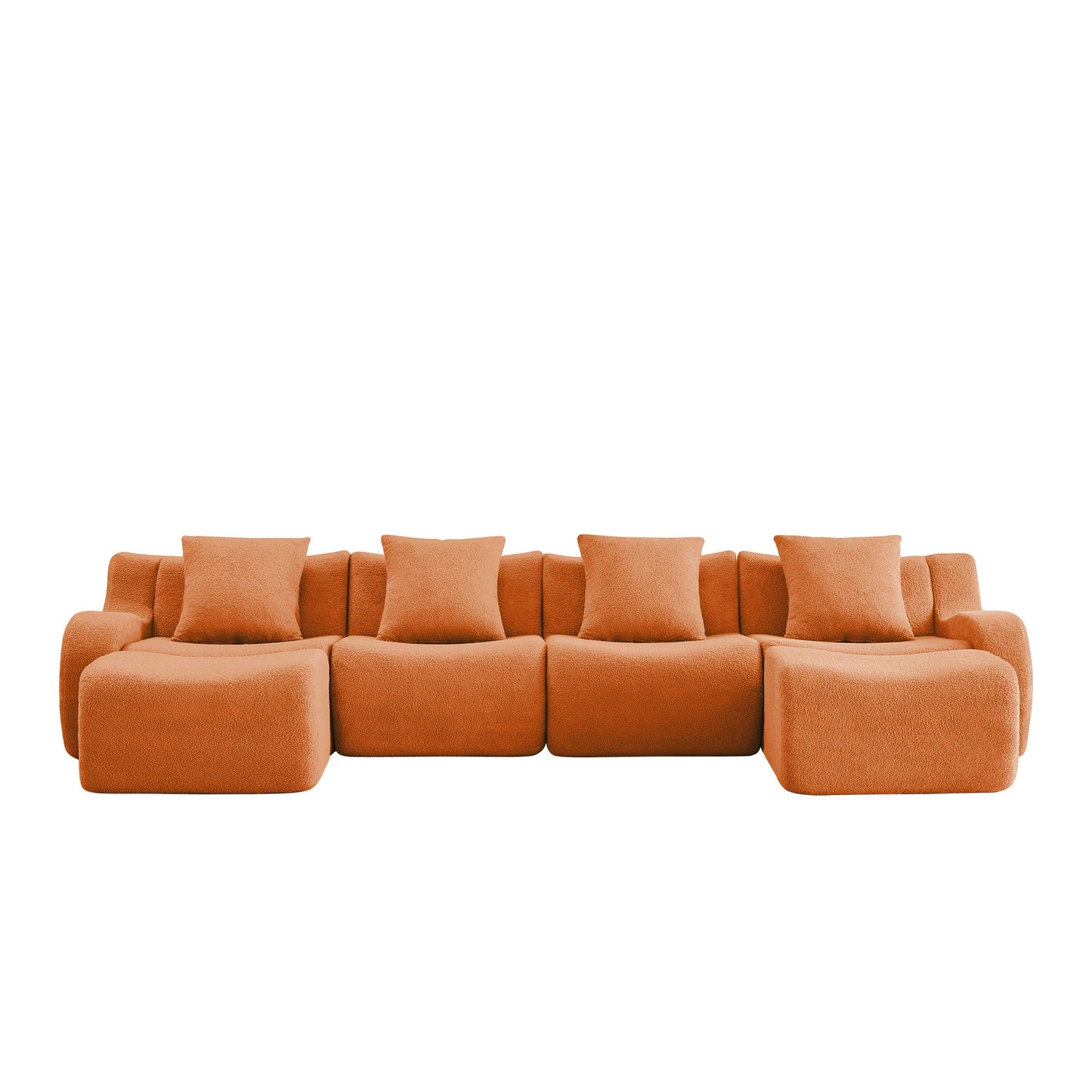 U-Shaped Boneless Sofa,Teddy Fabric No assembly required Curved armrest,Anti-slip Design,Streamlined Design 32D High Density Sponge,Full Compression Vacuum Packag,For Studies living Rooms,Orange