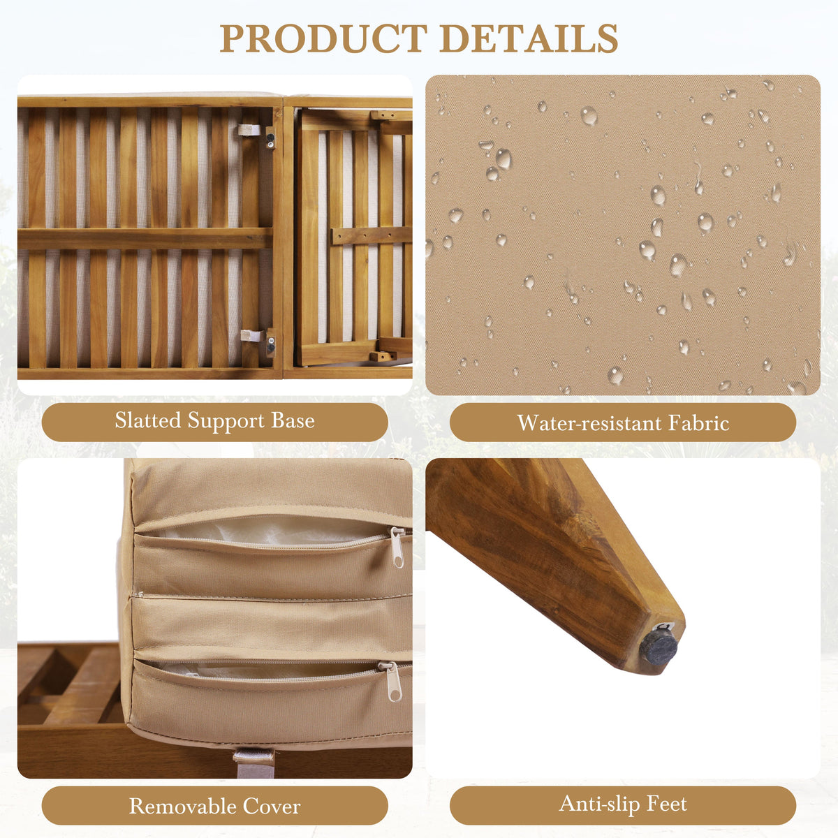 TOPMAX Acacia Wood Chaise Lounge