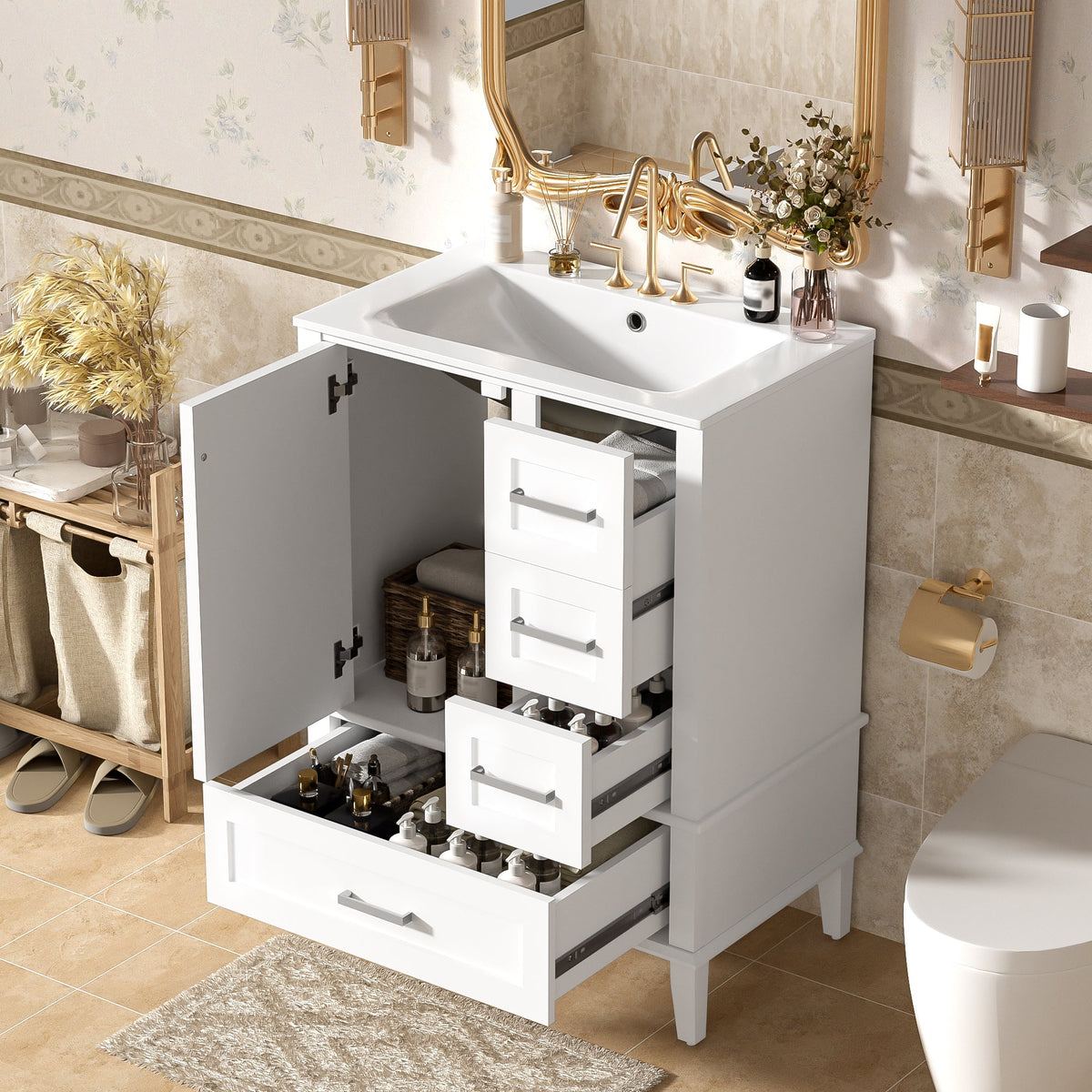 24.8" Bathroom Vanity with Ceramic Sink
