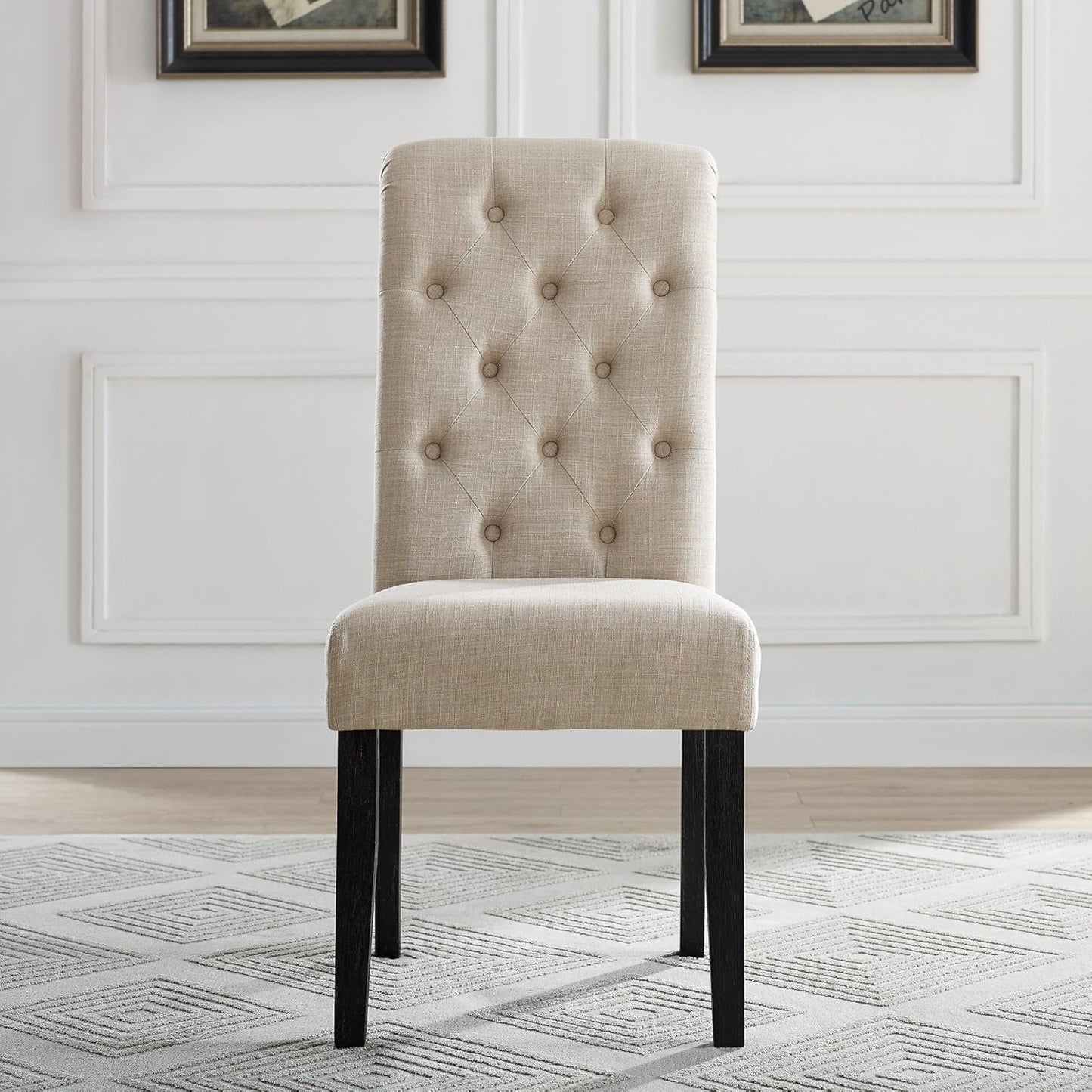 Tufted Solid Wood Dining Chairs Tan Set Of 2 Modern