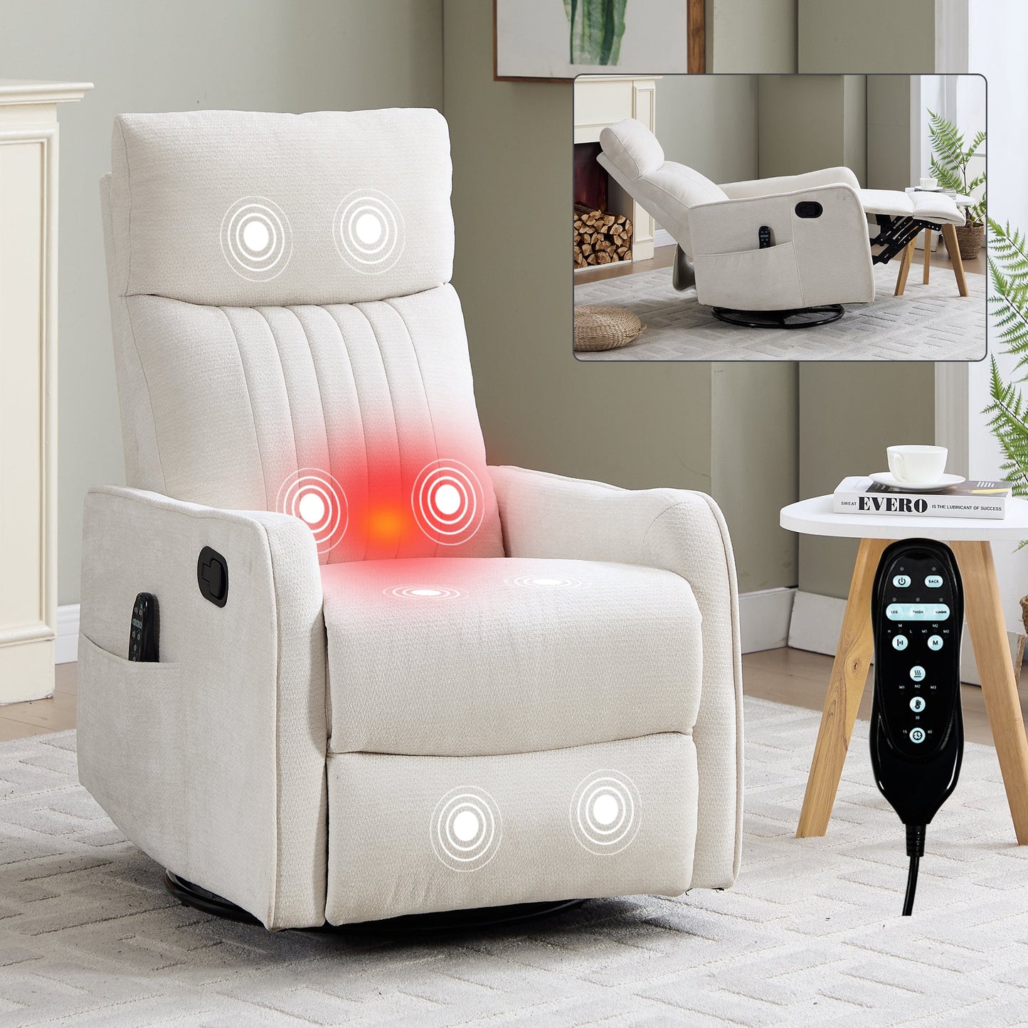 Beige Heat Massage Manual Recliner Chair