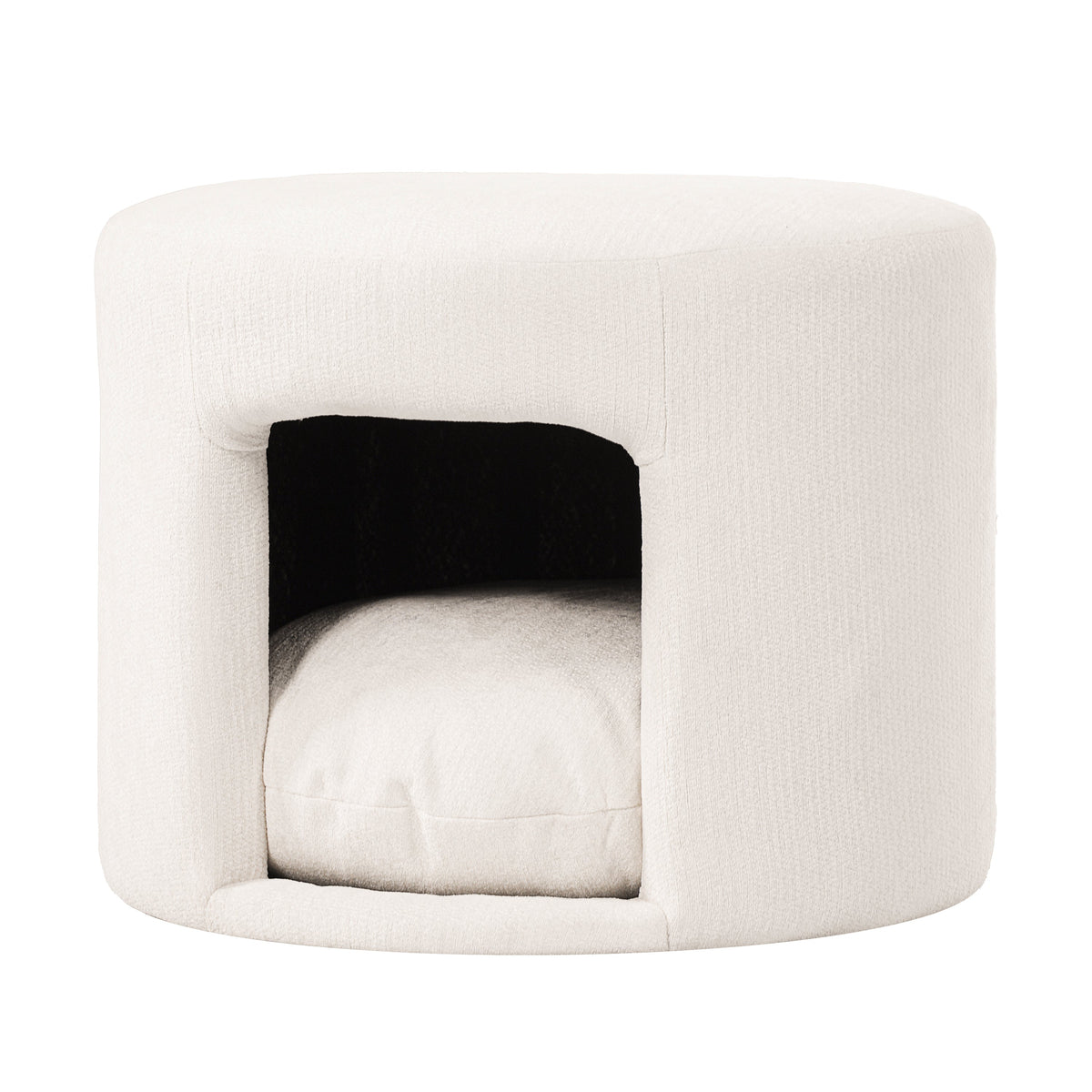 Beige Pet Friendly Ottoman with Removable Pet Cushion and Hidden Pet Nook