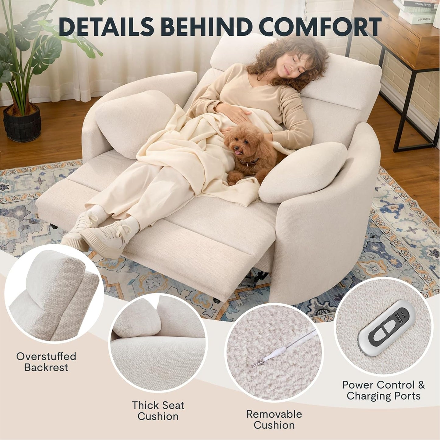 54 Inch Power Recliner Chair With USB Type C Ports Gray