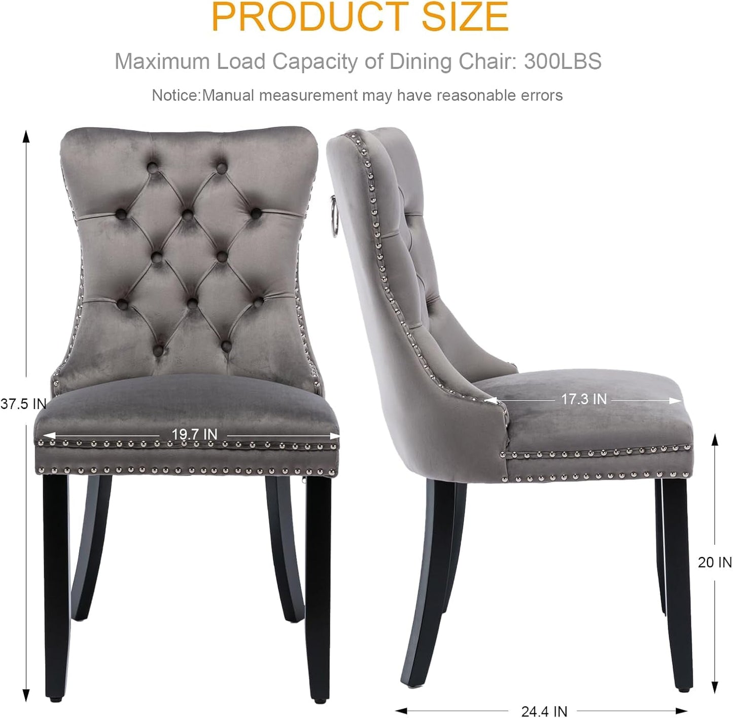 Grey Velvet Tufted Dining Chairs 4 Pack With Nailhead Trim