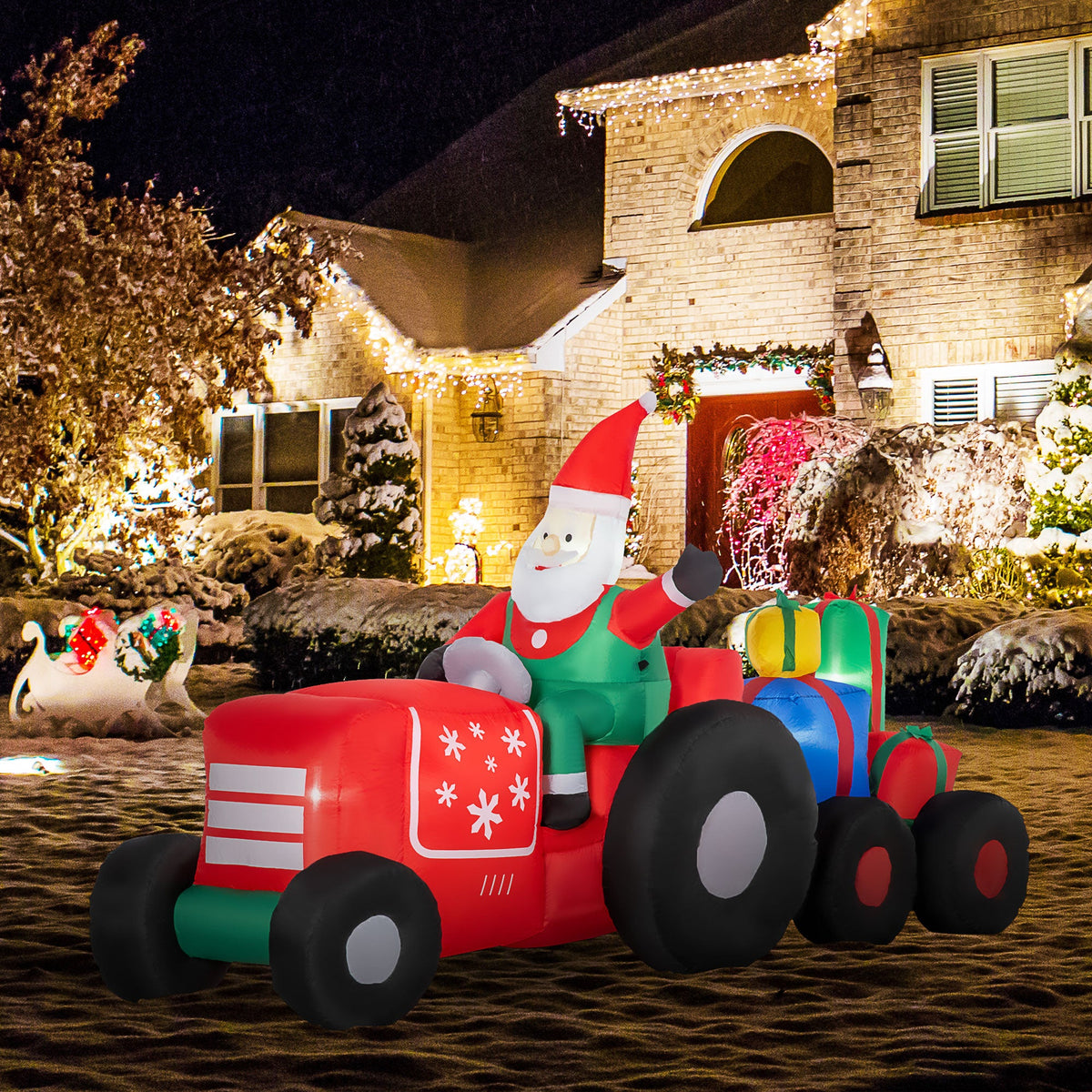 Outsunny 9ft Christmas Inflatables Santa Claus Trailer