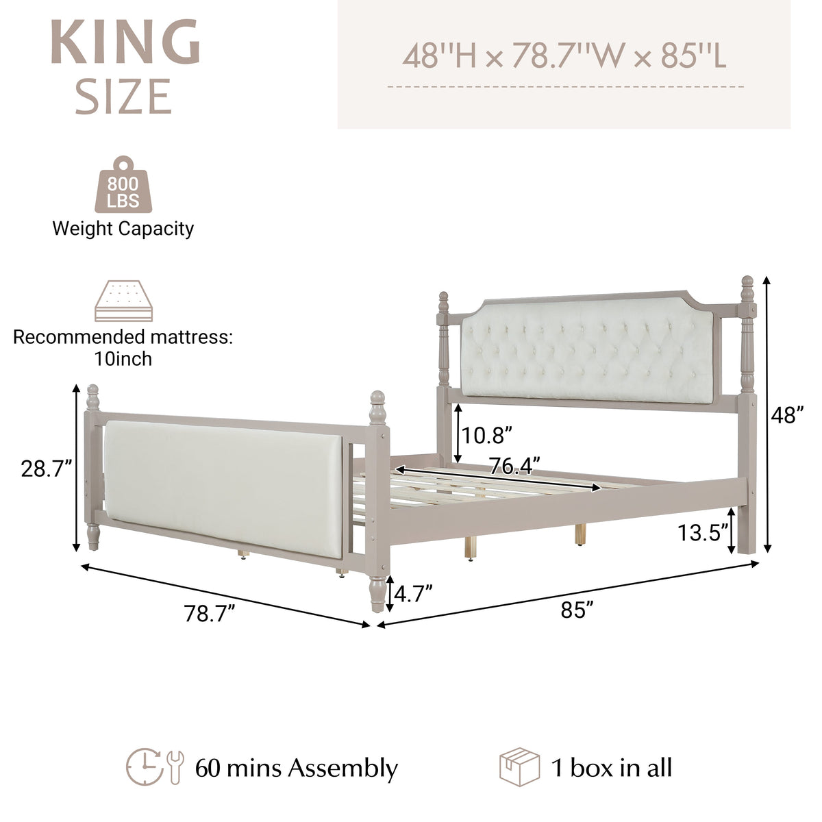 King Size Upholstered Platform Bed