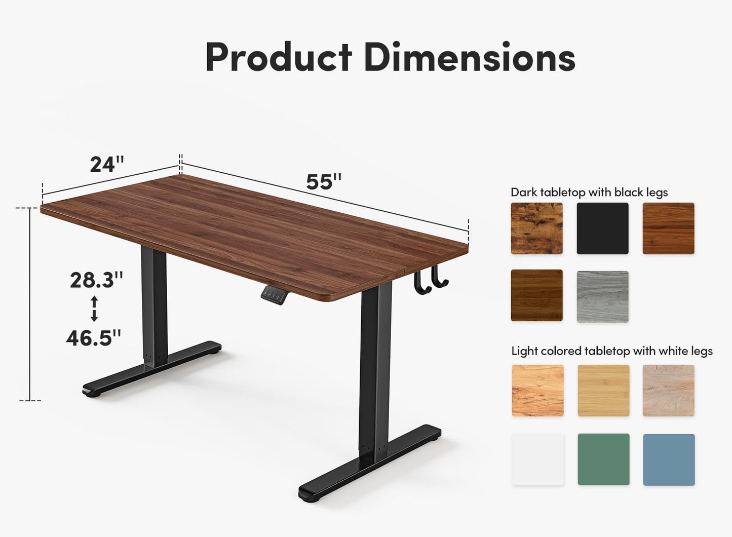 Electric Height Adjustable Standing Desk 55x24 Black Walnut
