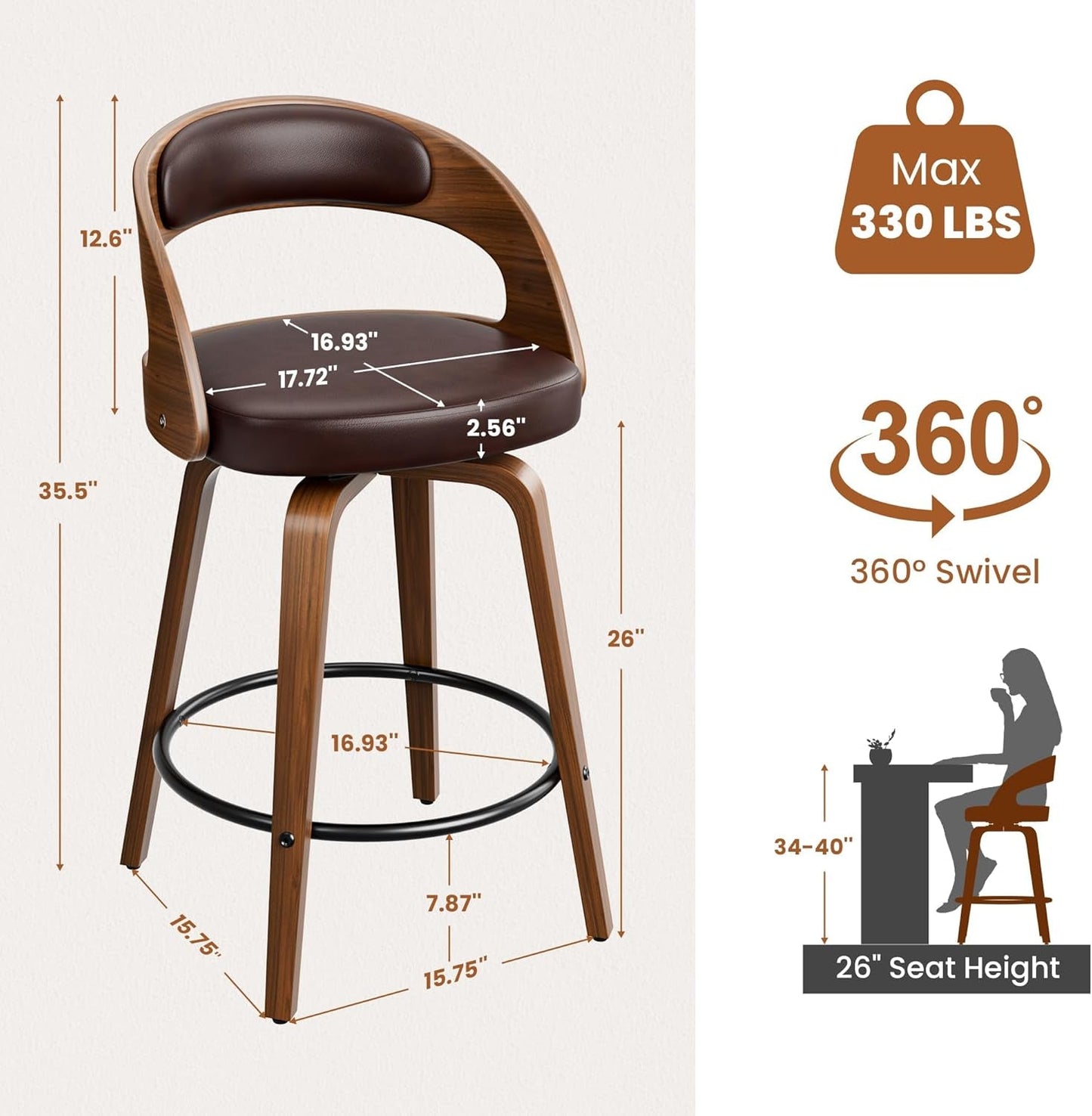 Mid Century Modern Swivel Bar Stools Set of Two